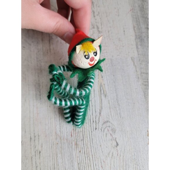 Vintage green mini elf stocking ornament Xmas - Picture 3 of 7